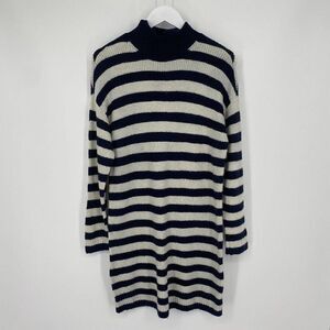 American Eagle Sweater Dress Blue‎ Ivory Striped Mock Neck Drop Shoulder Size M